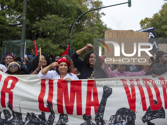 In Lisbon, Portugal, on October 26, 2024, demonstrators march from Marques de Pombal Square to Praca dos Restauradores. They protest the dea...