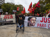 In Lisbon, Portugal, on October 26, 2024, demonstrators march from Marques de Pombal Square to Praca dos Restauradores. They protest the dea...