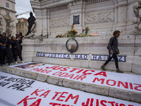 In Lisbon, Portugal, on October 26, 2024, a general view of an improvised memorial for Odair Moniz is seen at Praca dos Restauradores. Peopl...