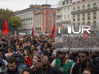 Demonstrators gather at Praca dos Restauradores in Lisbon, Portugal, on October 26, 2024. They protest the death of Cape Verdean immigrant O...