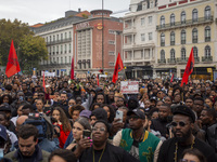 Demonstrators gather at Praca dos Restauradores in Lisbon, Portugal, on October 26, 2024. They protest the death of Cape Verdean immigrant O...