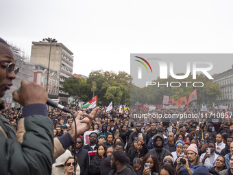 Demonstrators gather at Praca dos Restauradores in Lisbon, Portugal, on October 26, 2024. They protest the death of Cape Verdean immigrant O...