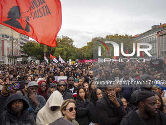 Demonstrators gather at Praca dos Restauradores in Lisbon, Portugal, on October 26, 2024. They protest the death of Cape Verdean immigrant O...