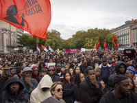 Demonstrators gather at Praca dos Restauradores in Lisbon, Portugal, on October 26, 2024. They protest the death of Cape Verdean immigrant O...