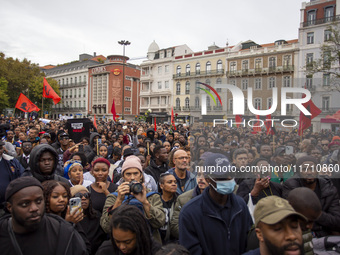 Demonstrators gather at Praca dos Restauradores in Lisbon, Portugal, on October 26, 2024. They protest the death of Cape Verdean immigrant O...