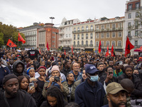 Demonstrators gather at Praca dos Restauradores in Lisbon, Portugal, on October 26, 2024. They protest the death of Cape Verdean immigrant O...