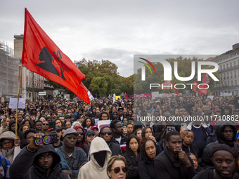 Demonstrators gather at Praca dos Restauradores in Lisbon, Portugal, on October 26, 2024. They protest the death of Cape Verdean immigrant O...