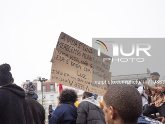 Demonstrators gather at Praca dos Restauradores in Lisbon, Portugal, on October 26, 2024. They protest the death of Cape Verdean immigrant O...