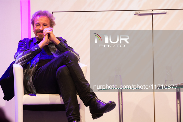 Thomas Johannes Gottschalk, a German television host, is seen on the stage at Flora Hall in Cologne, Germany, on October 26, 2024, during th...