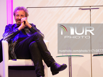 Thomas Johannes Gottschalk, a German television host, is seen on the stage at Flora Hall in Cologne, Germany, on October 26, 2024, during th...