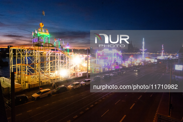 A general view of the winter Kirmes along the Rhine River in Cologne, Germany, on October 26, 2024. 