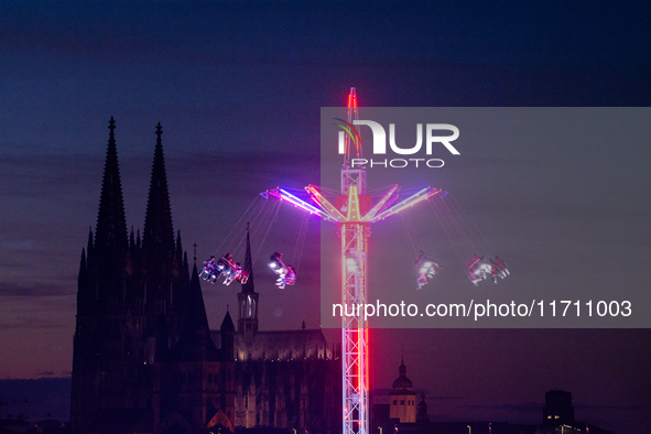 A general view of the winter Kirmes along the Rhine River in Cologne, Germany, on October 26, 2024. 