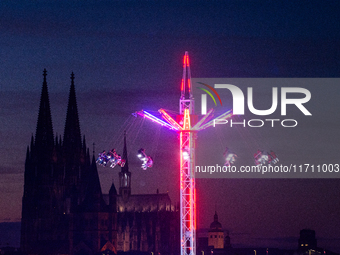 A general view of the winter Kirmes along the Rhine River in Cologne, Germany, on October 26, 2024. (