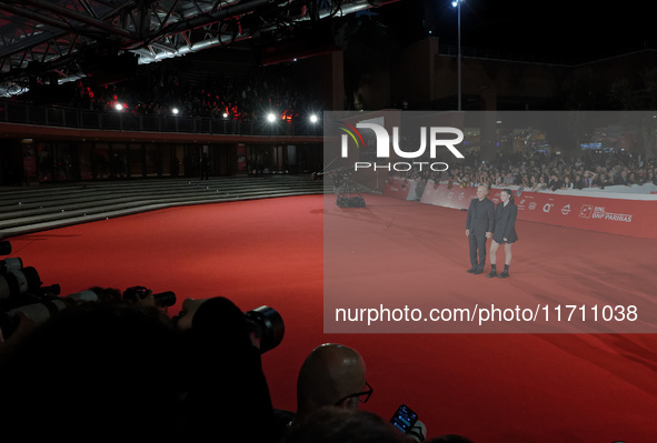 Luca Zingaretti and Emma Zingaretti attend the ''Modi - Three Days On The Wing Of Madness'' red carpet during the 19th Rome Film Festival at...