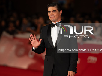 Riccardo Scamarcio attends the ''Modi - Three Days On The Wing Of Madness'' red carpet during the 19th Rome Film Festival at Auditorium Parc...