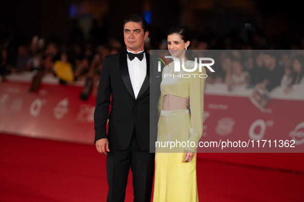 Riccardo Scamarcio and Benedetta Porcaroli attend the ''Modi - Three Days On The Wing Of Madness'' red carpet during the 19th Rome Film Fest...