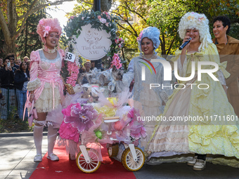 Tiny NYC Cuties, dressed in Baroque style with big gowns, big hair, and corsets, win first prize in the Washington Square Park Halloween Dog...