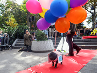 A dog dresses as a character from the movie ''Up'' during the Washington Square Park Halloween Dog Parade in New York, N.Y., on October 26,...