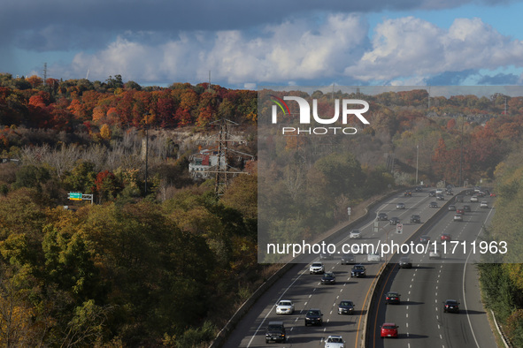 A general view of Don Valley Park as trees display their full autumn colors in Toronto, Ontario, Canada, on October 26, 2024. 