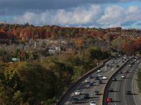 A general view of Don Valley Park as trees display their full autumn colors in Toronto, Ontario, Canada, on October 26, 2024. (