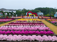 Tourists view chrysanthemums at the Chrysanthemum Garden at Jiangning Lake in Nanjing, China, on October 27, 2024. (