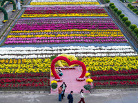 Tourists view chrysanthemums at the Chrysanthemum Garden at Jiangning Lake in Nanjing, China, on October 27, 2024. (