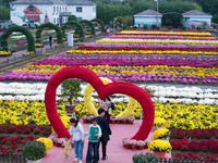 Tourists view chrysanthemums at the Chrysanthemum Garden at Jiangning Lake in Nanjing, China, on October 27, 2024. (