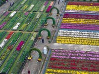 Tourists view chrysanthemums at the Chrysanthemum Garden at Jiangning Lake in Nanjing, China, on October 27, 2024. (