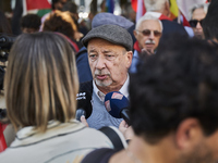 Gianfranco Pagliarulo, President of the National Association of Italian Partisans (ANPI), speaks at a rally advocating for world peace. Thou...