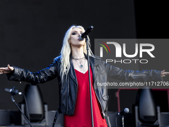 Taylor Momsen of The Pretty Reckless performs at RCF Arena Campovolo in Reggio Emilia, Italy, on May 25, 2024. (