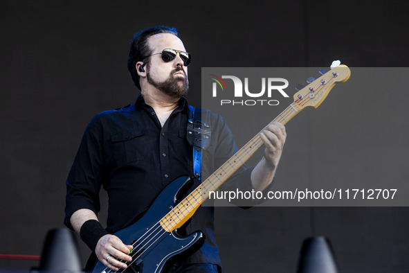 Mark Damon of The Pretty Reckless performs at RCF Arena Campovolo in Reggio Emilia, Italy, on May 25, 2024. 