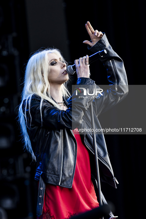 Taylor Momsen of The Pretty Reckless performs at RCF Arena Campovolo in Reggio Emilia, Italy, on May 25, 2024. 