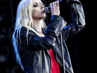 Taylor Momsen of The Pretty Reckless performs at RCF Arena Campovolo in Reggio Emilia, Italy, on May 25, 2024. (