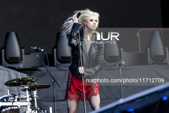 Taylor Momsen of The Pretty Reckless performs at RCF Arena Campovolo in Reggio Emilia, Italy, on May 25, 2024. 