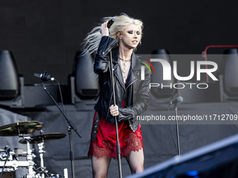 Taylor Momsen of The Pretty Reckless performs at RCF Arena Campovolo in Reggio Emilia, Italy, on May 25, 2024. (