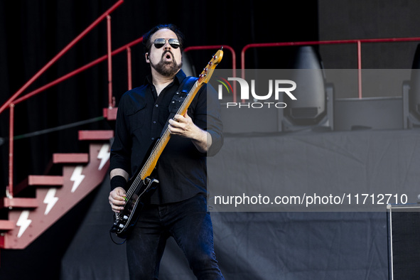 Mark Damon of The Pretty Reckless performs at RCF Arena Campovolo in Reggio Emilia, Italy, on May 25, 2024. 