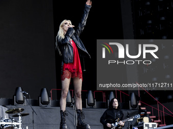 Taylor Momsen of The Pretty Reckless performs at RCF Arena Campovolo in Reggio Emilia, Italy, on May 25, 2024. (