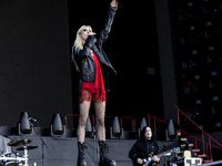 Taylor Momsen of The Pretty Reckless performs at RCF Arena Campovolo in Reggio Emilia, Italy, on May 25, 2024. (