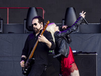 Mark Damon and Taylor Momsen of The Pretty Reckless perform at RCF Arena Campovolo in Reggio Emilia, Italy, on May 25, 2024. (