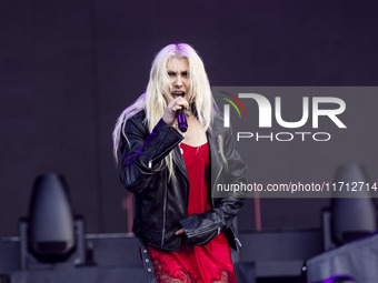 Taylor Momsen of The Pretty Reckless performs at RCF Arena Campovolo in Reggio Emilia, Italy, on May 25, 2024. (