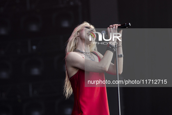 Taylor Momsen of The Pretty Reckless performs at RCF Arena Campovolo in Reggio Emilia, Italy, on May 25, 2024. 