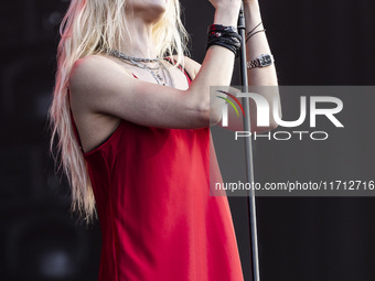 Taylor Momsen of The Pretty Reckless performs at RCF Arena Campovolo in Reggio Emilia, Italy, on May 25, 2024. (