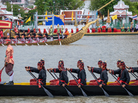 Thousands of well-wishers turn up along the shores of the Chao Phraya River in Bangkok, Thailand, on October 27, 2024, to watch Thai King Ma...