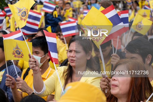 Thousands of well-wishers turn up along the shores of the Chao Phraya River in Bangkok, Thailand, on October 27, 2024, to watch Thai King Ma...