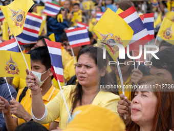 Thousands of well-wishers turn up along the shores of the Chao Phraya River in Bangkok, Thailand, on October 27, 2024, to watch Thai King Ma...