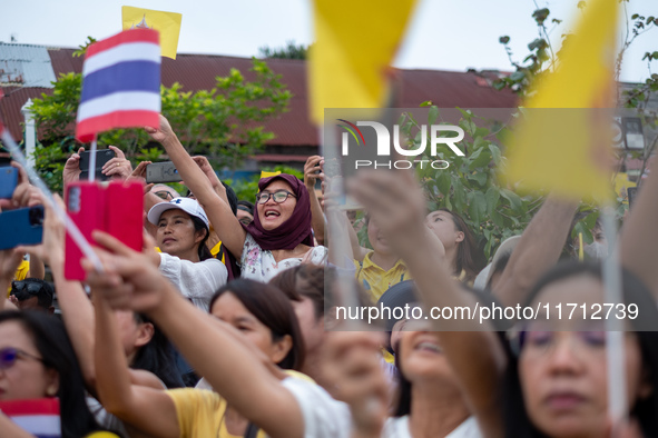 Thousands of well-wishers turn up along the shores of the Chao Phraya River in Bangkok, Thailand, on October 27, 2024, to watch Thai King Ma...