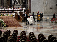 Pope Francis celebrates a Mass for the closing of the 16th General Assembly of the Synod of Bishops in St. Peter's Basilica at the Vatican o...