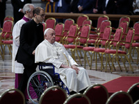 Pope Francis celebrates a Mass for the closing of the 16th General Assembly of the Synod of Bishops in St. Peter's Basilica at the Vatican o...