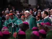 Pope Francis celebrates a Mass for the closing of the 16th General Assembly of the Synod of Bishops in St. Peter's Basilica at the Vatican o...