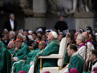 Pope Francis celebrates a Mass for the closing of the 16th General Assembly of the Synod of Bishops in St. Peter's Basilica at the Vatican o...